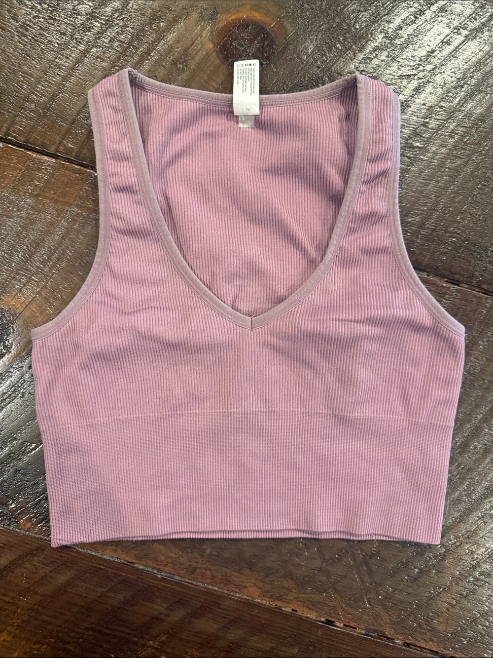 90 Degree By Reflex Ribbed V-Neck Crop Top - Dusty Mauve
